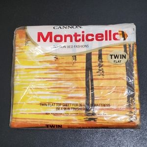Vintage Cannon Monticello Seagrass 253 Orange Sunset No Iron Twin Flat Sheet NEW